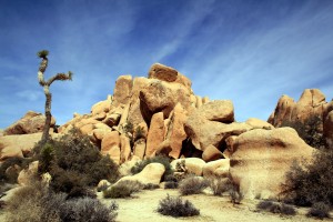 A natural geological formation in the hidden valley at Joshua Tree National Park