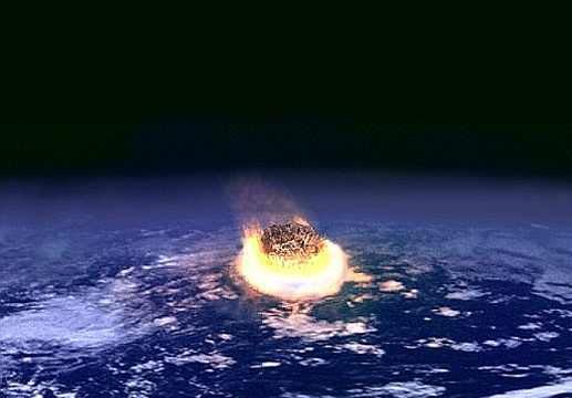 Artist's impression of the meteorite impact suggested to have caused the mass extinction event at the K-Pg boundary.