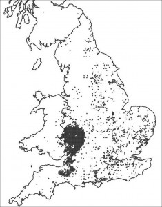 BSBI distribution data of V. album in Britain in 1999